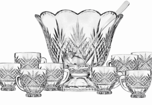 Crystal Punch Bowl & 10 Punch Glass Set