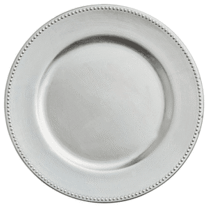 Acrylic Charger 13″ – Silver Dotted