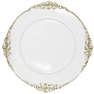 Acrylic Charger Plates 13" Clear with Gold Embossed Baroque