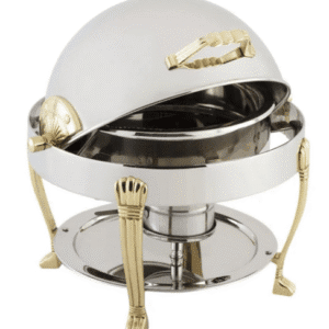 Bon Chef 8 qt Round Chafer Gold Accent with Roll Top Lid