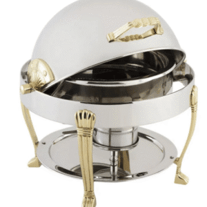 Bon Chef 3 qt Round Chafer Gold Accent with Roll Top Lid