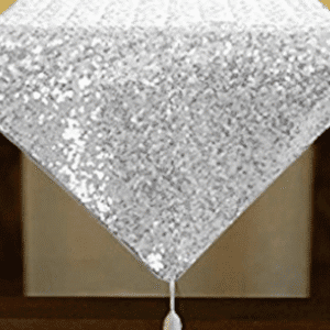 Wedding Silver Sequin Table Runner with Tassel