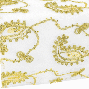 Paisley Sequin Table Runner White and Gold