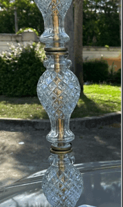 Metal Pillar Centerpiece with Crystal Globes 32" - Clear Glass and Gold