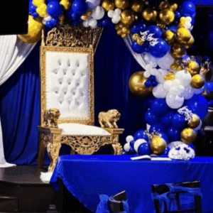 Queen Throne Chair Balloon Arch Large Gold Wall & Carpet