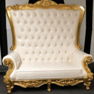 Queen Loveseat Throne Gold and White