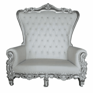 Queen Loveseat Throne Silver and White