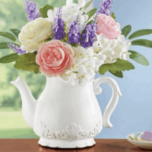 Silver Teapot Floral Arrangement Centerpiece