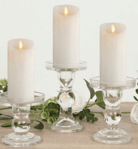 Set of 3 Glass Pillar Candle Holders 3.5", 4.5", 5.5" Clear