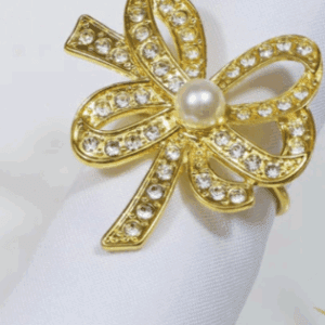 White Pearl Gold Metal Flower Napkin Ring